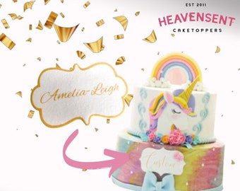 Custom Edible Sweet Premium Icing 8.5cm Wide Name Tag Pre-cut Choose Colour Font Birthday Cake Topper