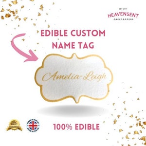 Glaseado premium comestible personalizado, 8,5 cm de ancho, cualquier nombre, etiqueta de texto, decoración para tarta, decoraciones para tartas personalizadas precortadas de cumpleaños