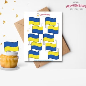 20x Pré-coupé Ukraine Drapeaux Comestibles Épaisse Wafer Carte DeBout Cupcake Toppers Fête d’anniversaire Décorations de gâteau