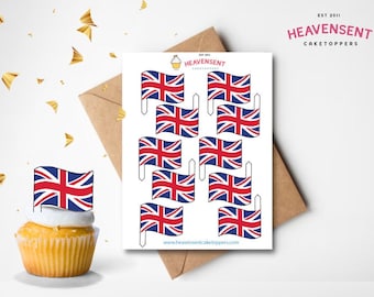 24 Edible Union Jack Bunting Edible WAFER Sheet Cake Toppers 