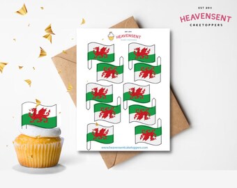Wales Flag Cupcake Toppers, Pre-cut Edible Wafer Decorations (20x)