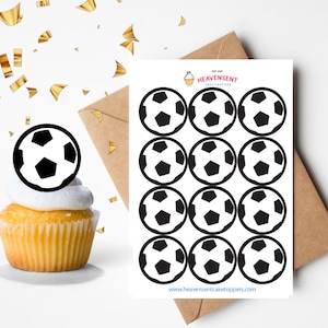 24x 4cm Vorgeschnittene Fußball Bälle 100% Essbares Glasglas oder OblatenKarte Cake Toppers Geburtstag Cupcake Dekoration