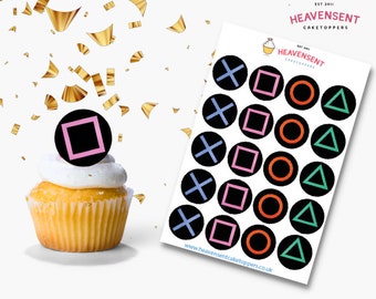 HSS Pre-Cut Gamer Buttons Cupcake Edible Standing Vanilla Wafer Card Toppers Birthday Decorations