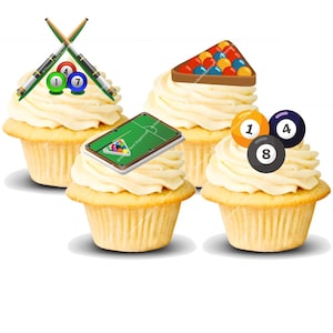 24x Snooker Pool Kugeln Essbares Zuckerglas oder süße Oblaten Karte Cake Topper Geburtstag Einfach zu schneiden Dekorationen