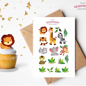 34x 3-4cm Pre-Cut Zoo Safari 100% Eetbare Icing of Wafer Card Cake Toppers Verjaardag Cupcake Decoratie