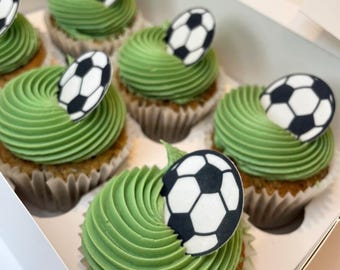 24 decorazioni commestibili per torte a tema calcio / decorazioni pretagliate per cupcake di compleanno a tema sportivo
