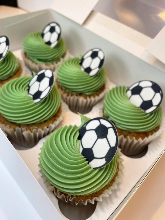 24 Edible Football Cake Toppers | Pre-cut Sports Birthday Cupcake Decorations