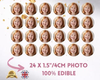 Personalized Photo Cupcake Toppers, Edible Icing Circles (24x 4CM, Pre-Cut Option Available)