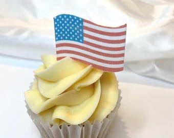 USA Flag Edible Cake Toppers | 4th of July Cupcake Decorations