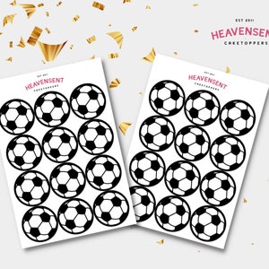 May include: Two sheets of white paper with black and white football cake toppers. The text "EST 2011 HEAVEN SENT CAKE TOPPERS" is at the top of the sheet.