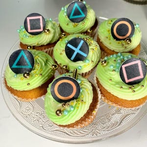 Gamer Buttons Pre-cut Cupcake Edible Standing Sweet Wafer Card Toppers Birthday Decorations
