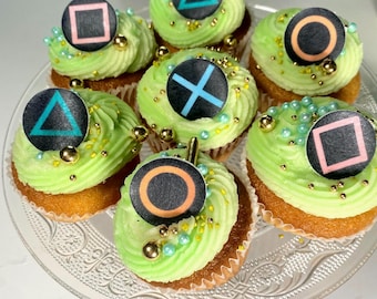 Gamer Buttons Pre-cut Cupcake Edible Standing Sweet Wafer Card Toppers Birthday Decorations