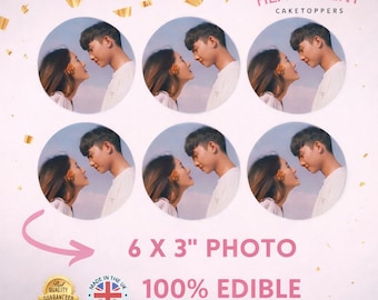 Personalized Photo Cupcake Toppers, 6x 3" Edible Icing Decoration
