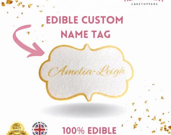 Custom Edible Icing Cake Topper, Personalized Name Tag (Pre-Cut)