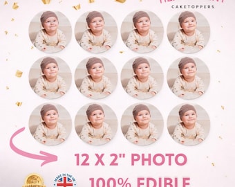 Personalized Photo Cupcake Toppers, Pre-cut Edible Icing or Wafer, 2" Circles