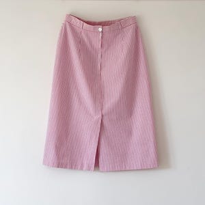 Vintage Pink and White Striped Seersucker Pencil Skirt, Size M, UK Size 10-12