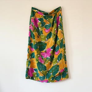 Vintage Green, Yellow and Pink Floral Wrap Style Skirt, Size M, UK Size 10-12