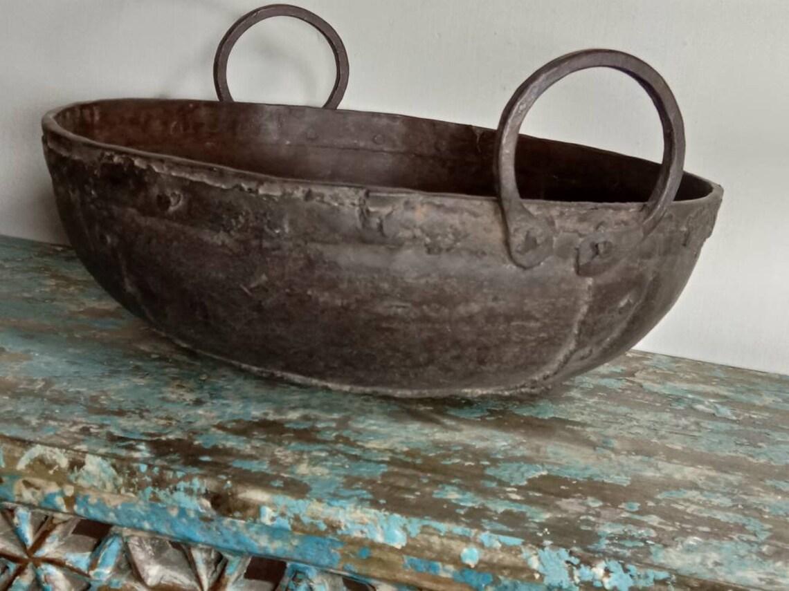 Antique cast iron pot with handle / Indian Antique pot / Etsy