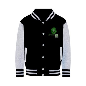 May include: Black and gray varsity jacket with a green clover logo and the text "Urbanarea" on the front.
