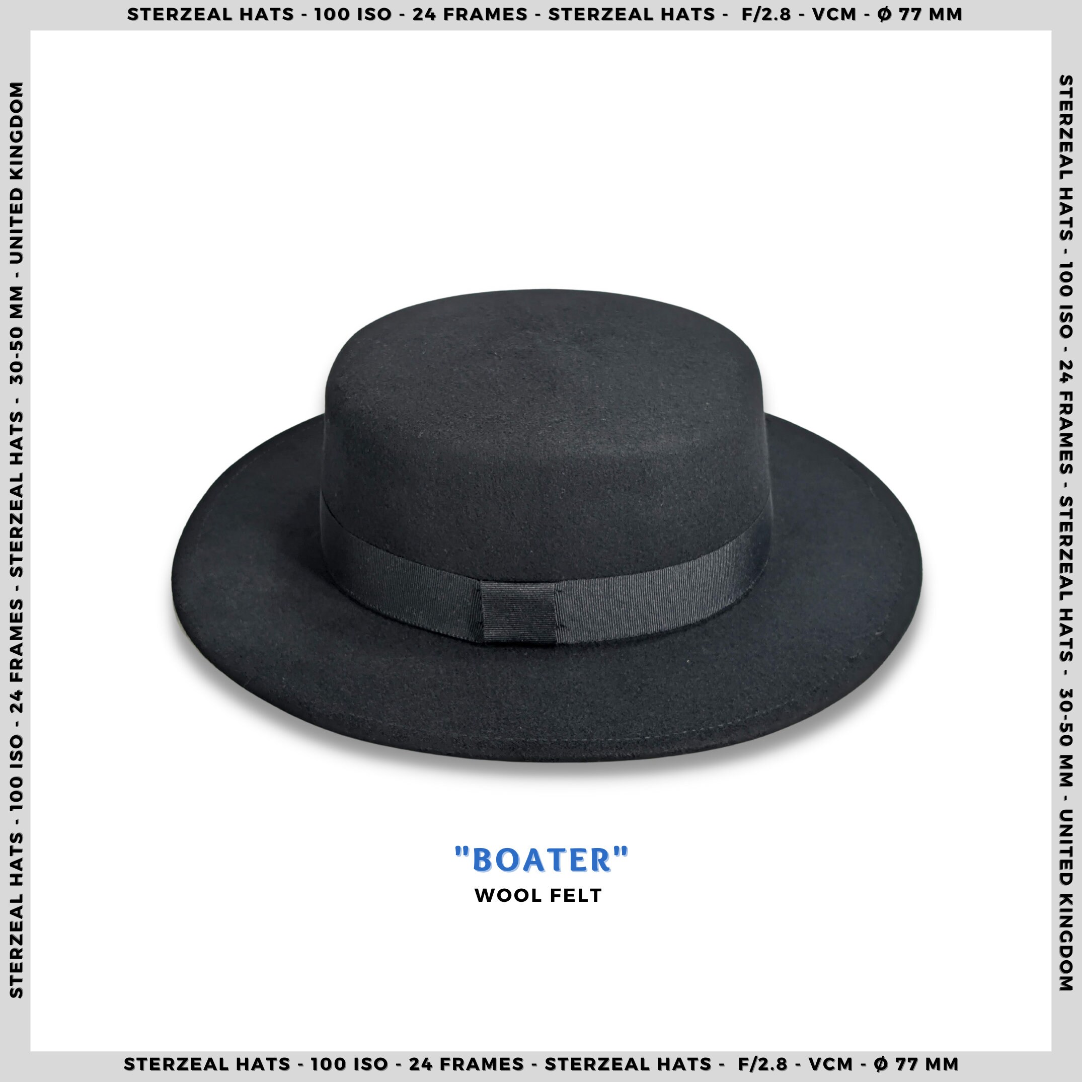 BOATER Wool Felt Boater Hat Black 