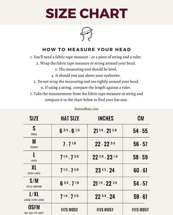 Fedora hat size chart deals