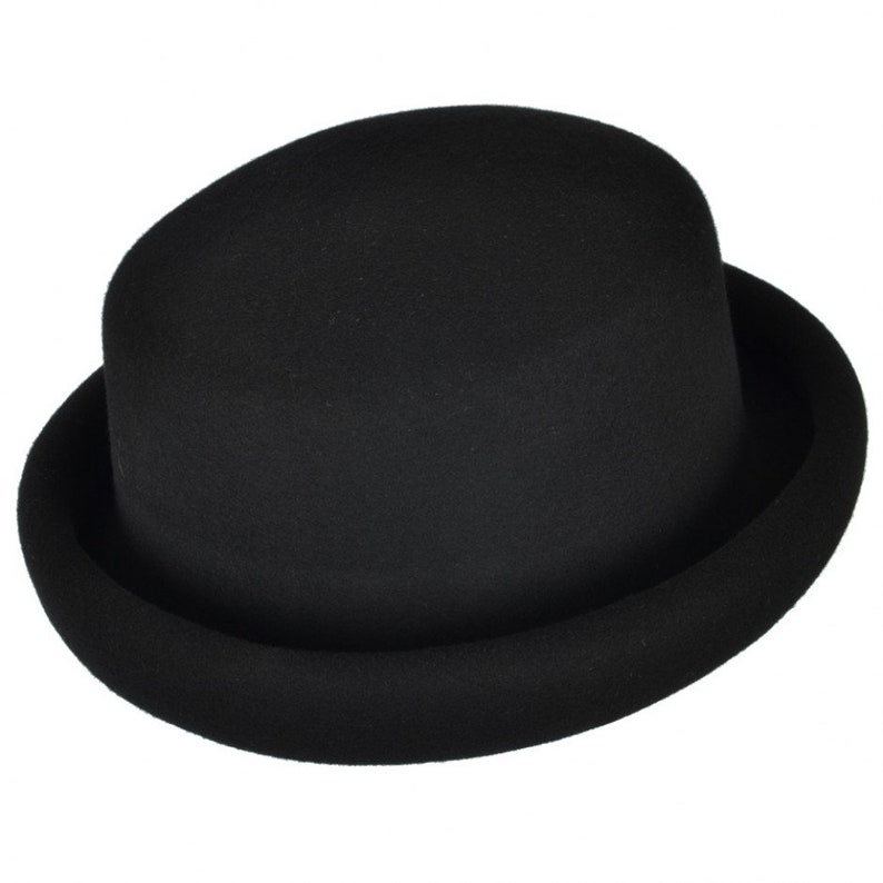 Round Derby Bowler hat Wool Felt Wool Roll-up Brim Cloche Hat | Etsy