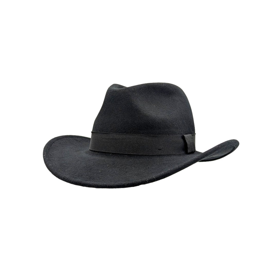 Premium Wool Felt Cowboy Hat Wool Fedora Hat for Men Women Black Wide