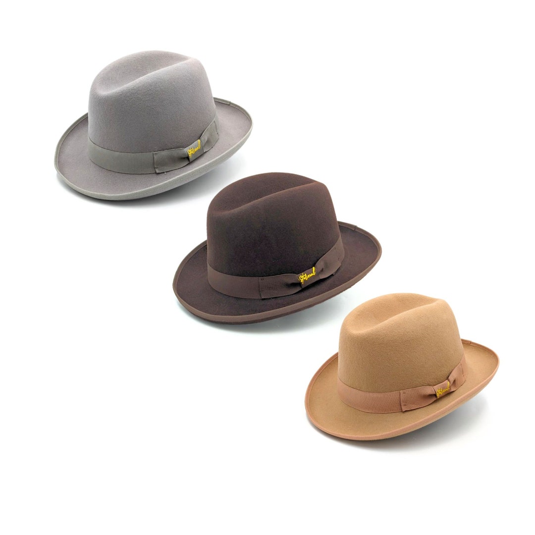 Sterzeal Homburg Hat Classic Black Brown Grey Homburg Hat for Men