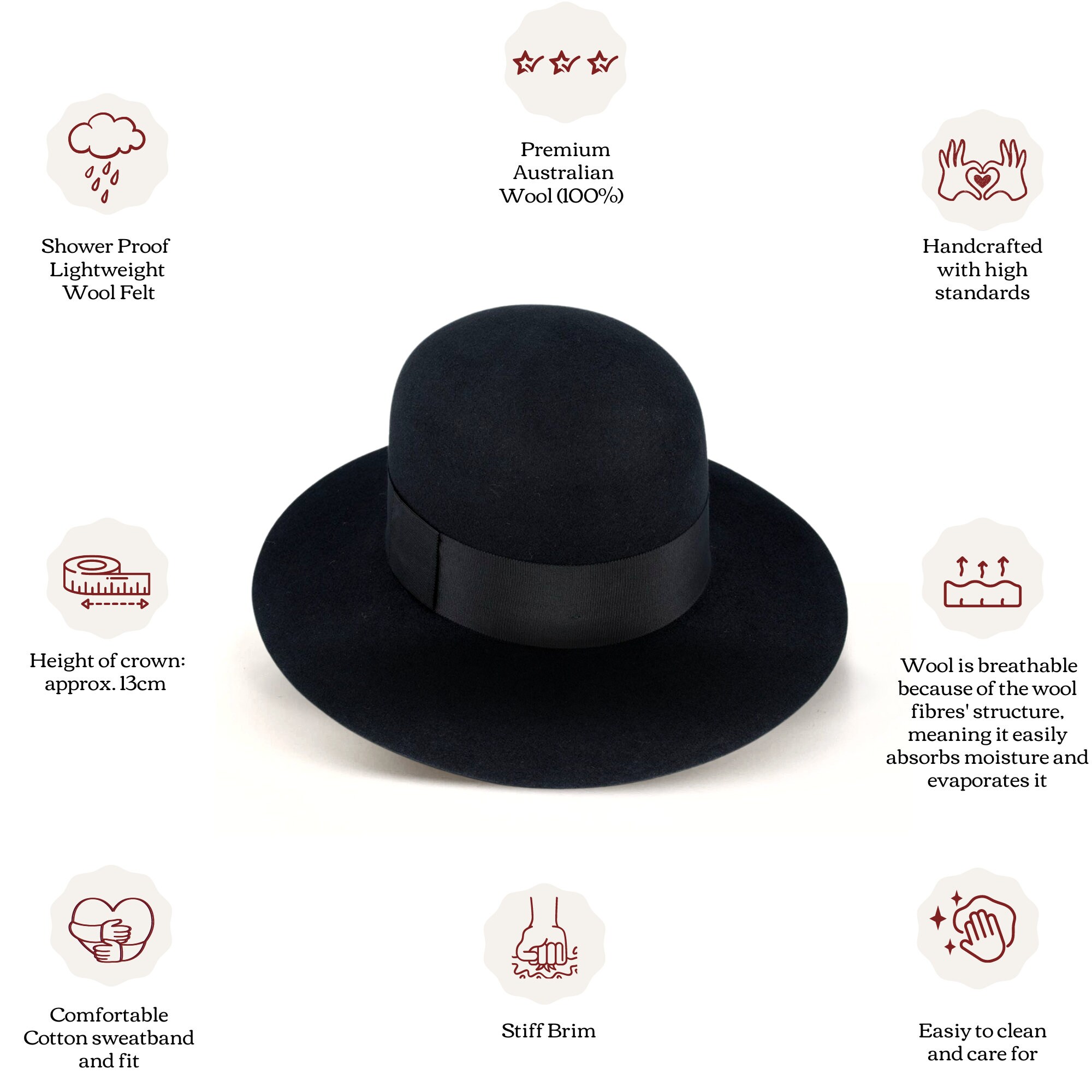 Spanish Round Bolero Hat Stiff Wide Brim Hat Black Wool Felt Etsy