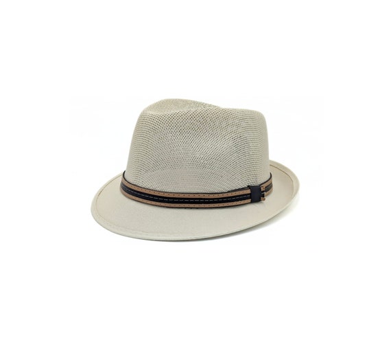 White Canvas Straw Trilby Hat for Men Unisex Short Brim Hat Fedora Hat  Fedora Hat Pork Pie Trilby Summer Hat Canvas Fedora Hat unisex 