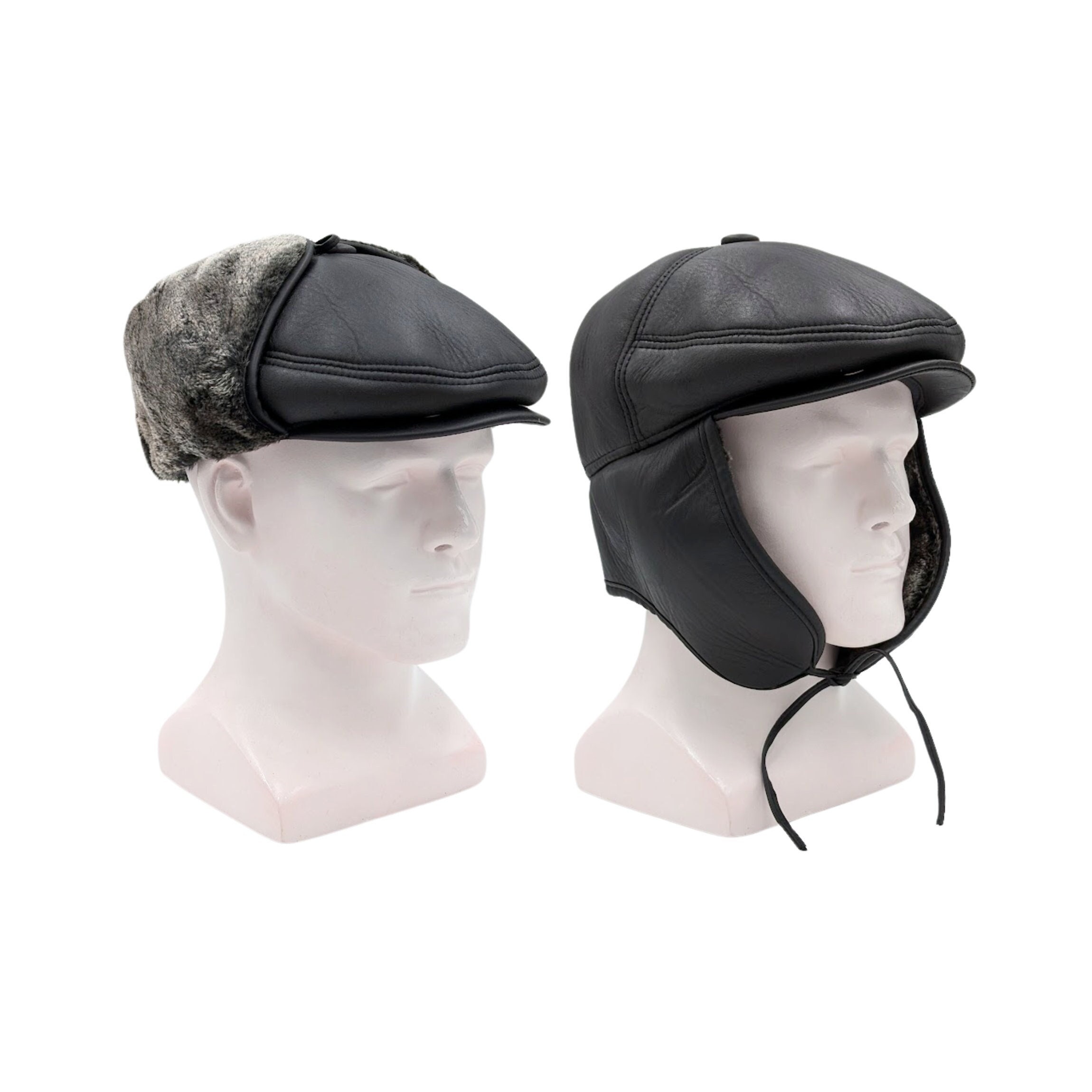 Men's Leather Flat Cap with Ear Flaps
