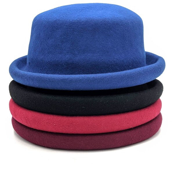 DERBY | Round derby bowler hat Wool Felt Wool Roll-up Brim Cloche Hat Fedora Bowler Cloche Hat Women Porkpie Pork pie hat men bowler hat