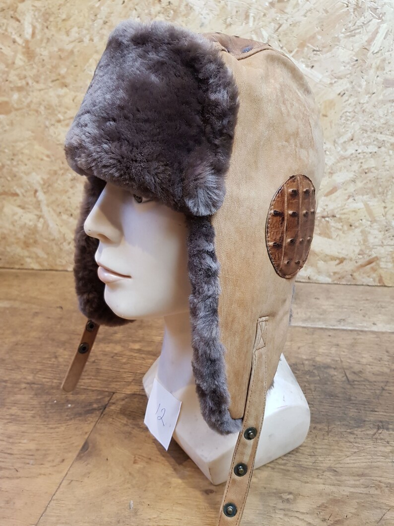 Handmade Aviator Hat Sheepskin Bomber Pilot Steampunk Hat Motorcycle helmet With Aviation Goggles 100/% Real Leather Aviator Helmet