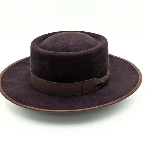 Wide Brim Hat Black Fur Wool Felt 