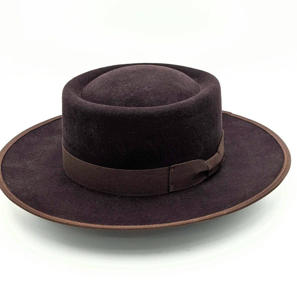 Bolero hat | Spanish Wide Brim Hat | Black Fur Wool Felt Round Crown Wide Brim Hat Men | Western Hats Stiff Brim Wool Crown gaucho hat