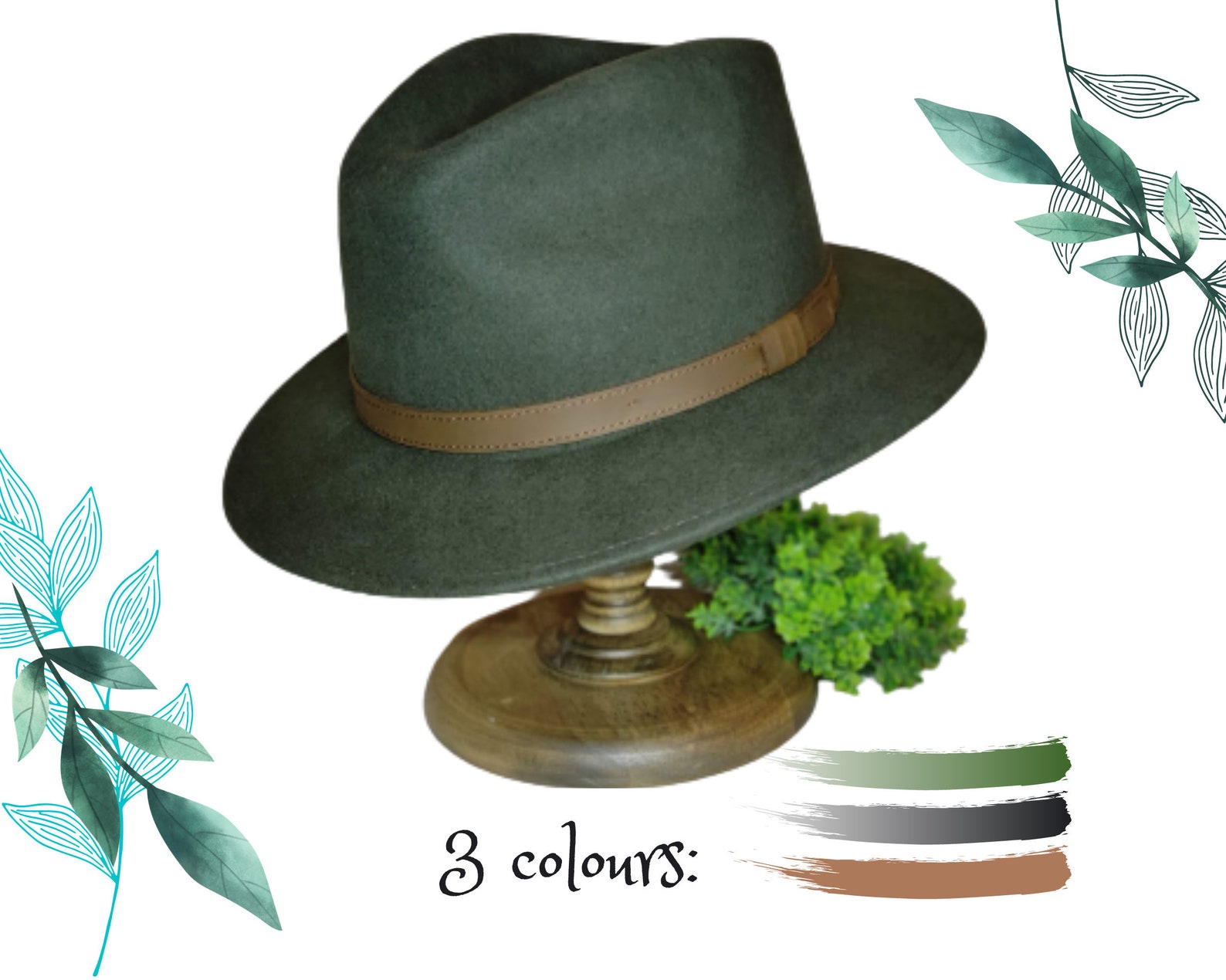 Dark Olive Green Wide Brim Fedora Hat Trilby hat Classic Etsy