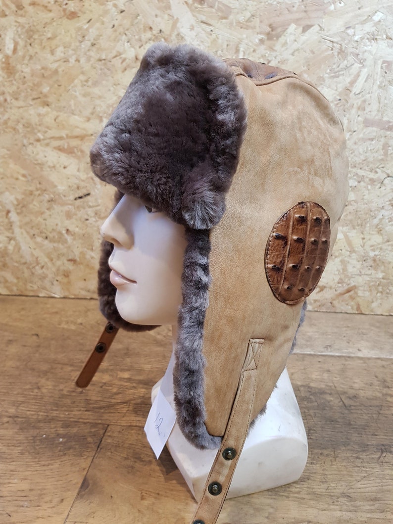 Handmade Aviator Hat Sheepskin Bomber Pilot Steampunk Hat Motorcycle helmet With Aviation Goggles 100/% Real Leather Aviator Helmet
