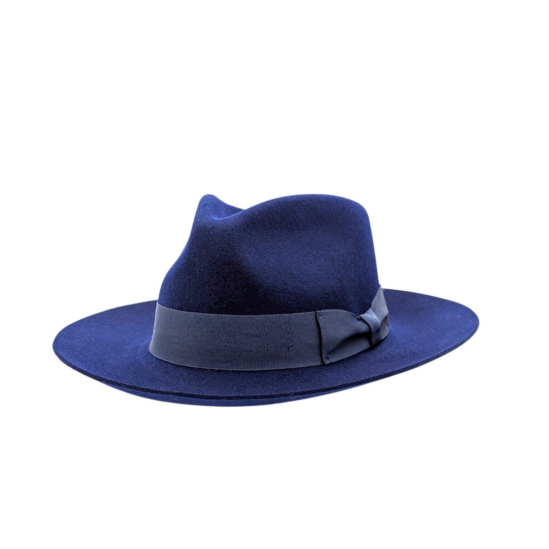 Navy Fedora Hat Premium Stiff Fedora Hat Wide Brim Fedora Hat Etsy
