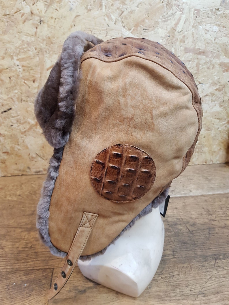 Handmade Aviator Hat Sheepskin Bomber Pilot Steampunk Hat Motorcycle helmet With Aviation Goggles 100/% Real Leather Aviator Helmet