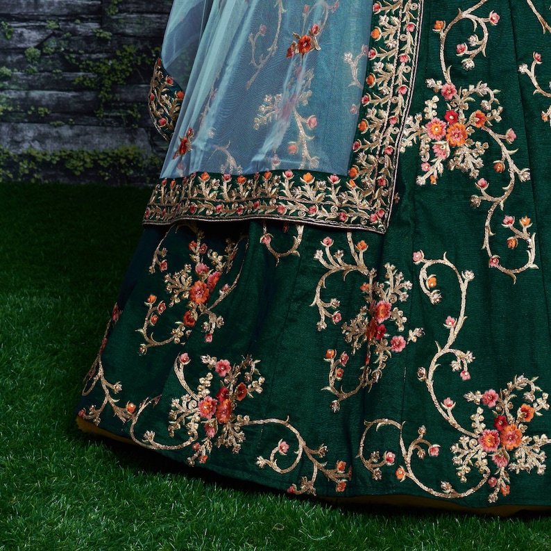 Bollywood Lehenga in Amazing Green Flowery Work For party wear bridal wedding in UK boutique shopping for woman bridal wedding wear outfit