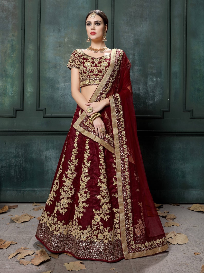 bridal lehenga maroon and golden