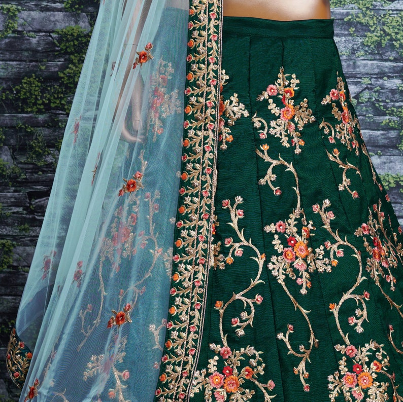 Bollywood Lehenga in Amazing Green Flowery Work For party wear bridal wedding in UK boutique shopping for woman bridal wedding wear outfit