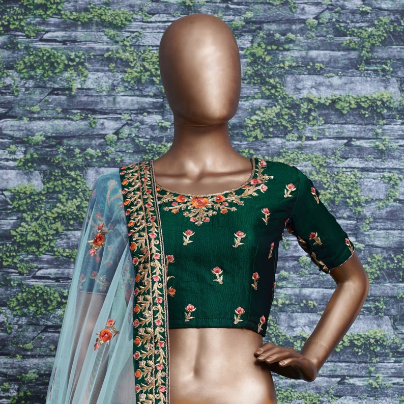 Bollywood Lehenga in Amazing Green Flowery Work For party wear bridal wedding in UK boutique shopping for woman bridal wedding wear outfit