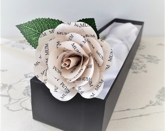 Any Name or Celebration Printed Paper Flower (Rose) in Gift Box  Choose Colour - Personalised Gift Tag  -