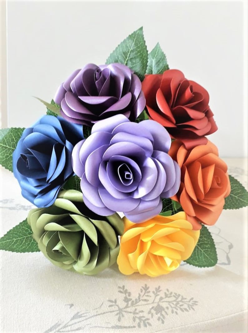 Rainbow Paper Flower/rose Bouquet Birthday Anniversary Home Etsy UK