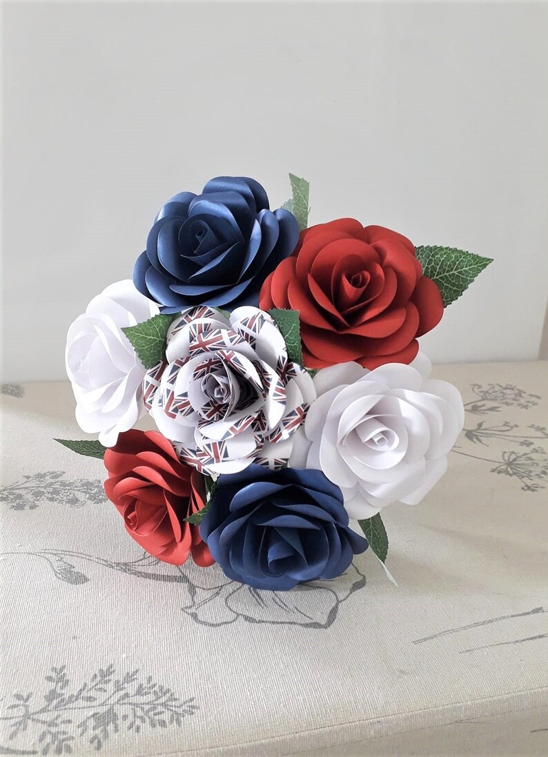 Union Jack Roses Union Jack Flag/red, White & Blue Paper Flowers (rose) - Birthday Gift ...