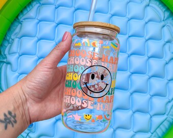 Choose happy beer can glass, iced coffee glass cup.