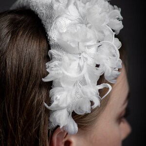 Wedding white Headband,Bridal Headweare, silk flowers halo crown,floral wedding headpiece,bridal headpiece with sequins and delicate flowers image 5