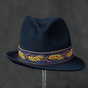 Navy blue asymmetric form of fedora. trilby hat dark blue stylish felt hat. womens hat Navy blue hat. Hat image 5