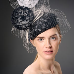 Black Sequin Pillbox Hat With Veil - Etsy display picture 1